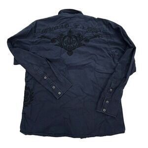 Roar Shirt Men Large Blue Button Up Embroidered Western MMA Mall Punk Goth  *